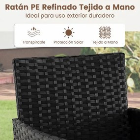 Conjunto de móveis de jardim de 3 peças em rattan com 2 cadeiras e Mesa auxiliar de vidro para terraço, pátio ou varanda Preto
