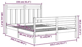 Estrutura de cama king 150x200 cm madeira maciça branco
