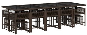 15 pcs conjunto jantar p/ jardim c/ almofadões vime PE castanho