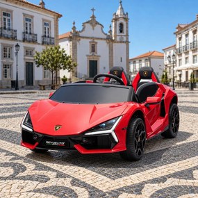 Carro elétrico para Crianças 2 Lugares Lamborghini Revuelto XL STRONG 24V, Rodas AR bombeado, Assento Couro ecológico Vermelho
