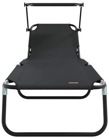 Espreguiçadeiras Dobráveis 2 pcs com Toldo Preto Tecido Oxford 600D