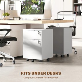 Bloco gavetas escritório  42 x 40 x 60 cm móvel de arrumação com 2 gavetas e 2 barras para pastas suspensas, com fechadura e 2 chaves, branco