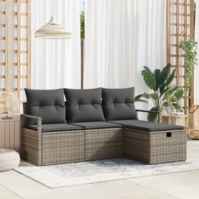 Conjunto de Sofá de Jardim vidaXL 4 Peças com Almofadas Cinza Rattan P