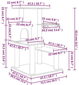 Árvore p/ gatos postes arranhadores sisal 82,5 cm cinza-escuro