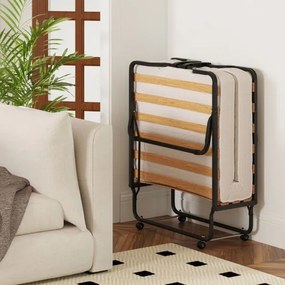 Cama dobrável 80 x 200 cm com rodas e colchão de espuma viscoelástica e fibra hipoalergénica Cama de hóspedes compacta e portátil