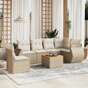 7 pcs conjunto de sofás p/ jardim com almofadões vime PE bege