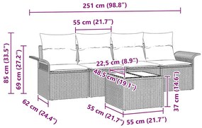Conjunto de Sofá de Jardim 5 Peças com Almofadas - Rattan Poly Preto