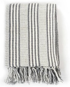 Manta em algodão às riscas 160x210 cm cinzento e branco