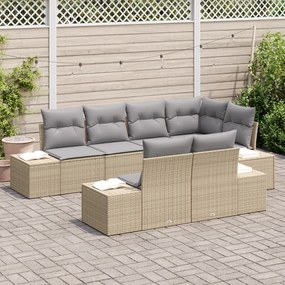 Conjunto de Sofá de Jardim de 7 Peças com Almofadas Bege Vime Sintétic
