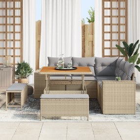 Conjunto de Sofás de Jardim de 8 Peças com Almofadas Bege Rattan Acáci