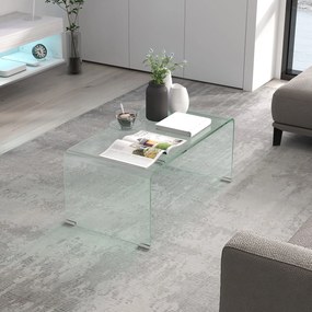 Mesa de centro retangular de vidro 80 C x 45 L x 35 A cm, com design moderno, em vidro temperado com bordas arredondadas e seguras, transparente