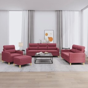 3201550 vidaXL 4 pcs conjunto de sofás com almofadões tecido vermelho tinto
