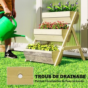 Floreira elevada em madeira com 3 níveis  65 x 75 x 76 cm, prateleira em degraus para plantas com orifícios de drenagem