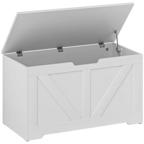 HOMCOM Baú de Armazenamento 100L Baú de Arrumação com Tampa e Dobradiça de Segurança 80x40x45 cm Branco | Aosom Portugal