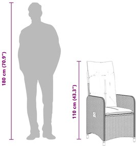 7 pcs conjunto bistrô de jardim c/ almofadões vime PE castanho