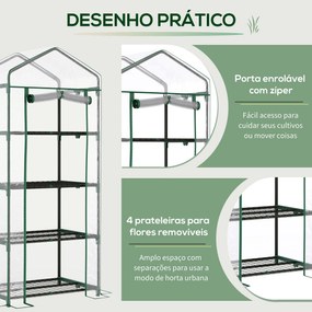 Outsunny Estufa de Jardim com 4 Prateleiras e Cobertura de PVC Estufa