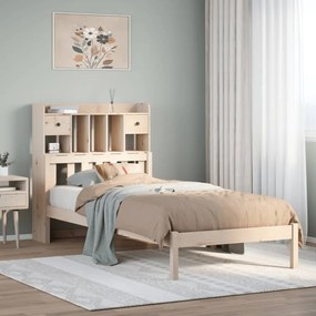 vidaXL Cama com estante sem colchão 90x190 cm pinho maciço