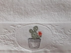 30x30 cm - 1 toalha bordada 100% algodão 500 gr./m2: Cato C/ flor laranja