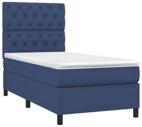 Cama box spring c/ colchão e LED 80x200 cm tecido azul