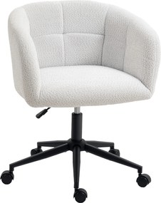 HOMCOM Cadeira de escritório estofada com revestimento aveludado, design em concha, cadeira de escritório com rodas, base em aço, Creme+Preto | Aosom Portugal