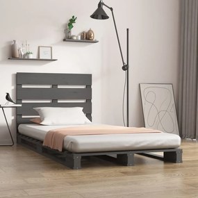 Estrutura de cama 100x200 cm madeira de pinho maciça cinzento