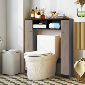 Estante sobre sanita de casa de banho 87,5 x 18 x 98 cm com 2 portas e 2 compartimentos abertos Preto e Castanho