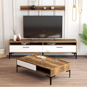 Conjunto de Mobiliário de Sala de Estar Istanbul – Nogueira e Branco –