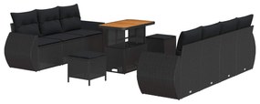 vidaXL Conjunto de Sofá de Jardim com almofada 10 pcs Preto vime PE