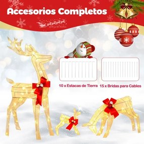 Conjunto familia de renas de 3 peças Decoração de Natal pré-iluminada com 230 luzes LED