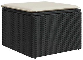 8 pcs conjunto sofás de jardim com almofadões vime PE preto