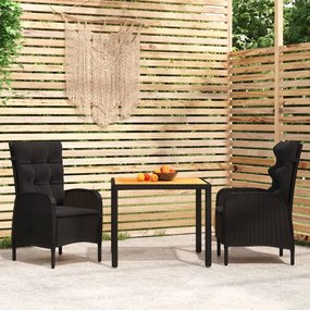 vidaXL 3 pcs conjunto de jantar para jardim vime PE preto