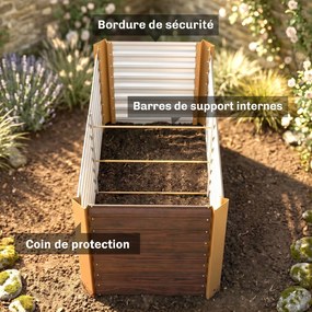 Conjunto de 2 floreiras elevadas quadradas para hortas 120 x 60 x 60 cm, com estrutura em aço galvanizado e fundo aberto, com efeito de madeira castan