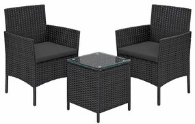 Conjunto de móveis de jardim em PE polyrattan preto-cinzento