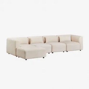 Sofá Modular De 4 Peças Com Puff Estofado Fogler Linho Veludo Bege Linho - Sklum