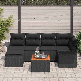 Conjunto de Sofá de Jardim de 7 Peças com Almofadas de Rattan Preto e