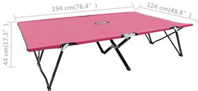 Espreguiçadeira/cama dobrável para 2 pessoas aço cor-de-rosa