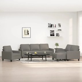 vidaXL 4 pcs conjunto de sofás com almofadões tecido cinzento-escuro