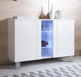 Aparador Moderno Vilarinho – 120x82 cm – Branco com LED Azul e Pés de