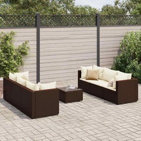 vidaXL 7 pcs conjunto lounge jardim c/ almofadões vime PE castanho