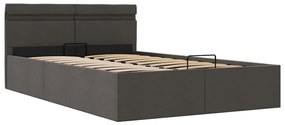 Cama hidráulica c/ arrumação LED 140x200cm tecido cinza-escuro