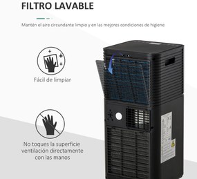 HOMCOM Ar Condicionado Portátil 5000BTU 4 em 1 Desumidificador Refrigerador R290 Móvel com 2 Velocidades Controlo Remoto Ecrã LED Temporizador 30,5x32,5x68cm Preto