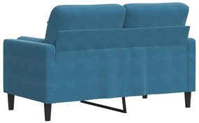Sofá 2 lugares c/ almofadas decorativas 120 cm veludo azul