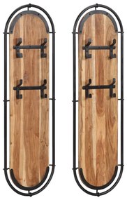 vidaXL Cabides de parede com 4 ganchos 2 pcs madeira de acácia maciça