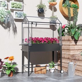 Floreira de horta sobre pés com cobertura de PVC, floreira elevada com rodas e orifício de drenagem, 100 x 45 x 152 cm, preto