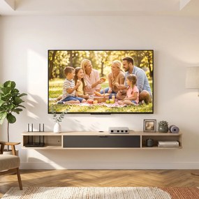 Móvel de TV suspenso 180 x 24 x 16 cm, móvel para televisores até 75 polegadas, gaveta rebatível, 2 prateleiras, cor madeira natural e preto