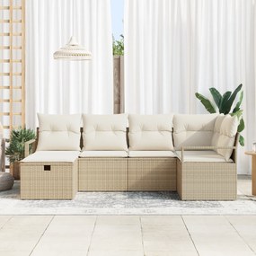 Conjunto de Sofá de Jardim vidaXL de 6 Peças com Almofadas Bege de Rat