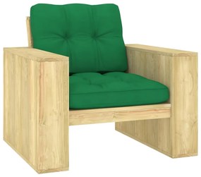 Cadeira de jardim c/ almofadões verdes pinho impregnado