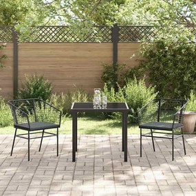 Conjunto de Jantar de Jardim com 3 Peças e Almofadas Pretas em Rattan