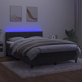 Cama box spring c/ colchão/LED 140x200cm veludo cinzento-escuro