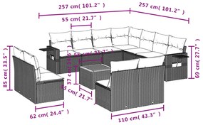 12 pcs conjunto de sofás p/ jardim com almofadões vime PE bege